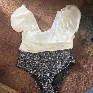 Stylish White and Black Polka Dot 2 Piece